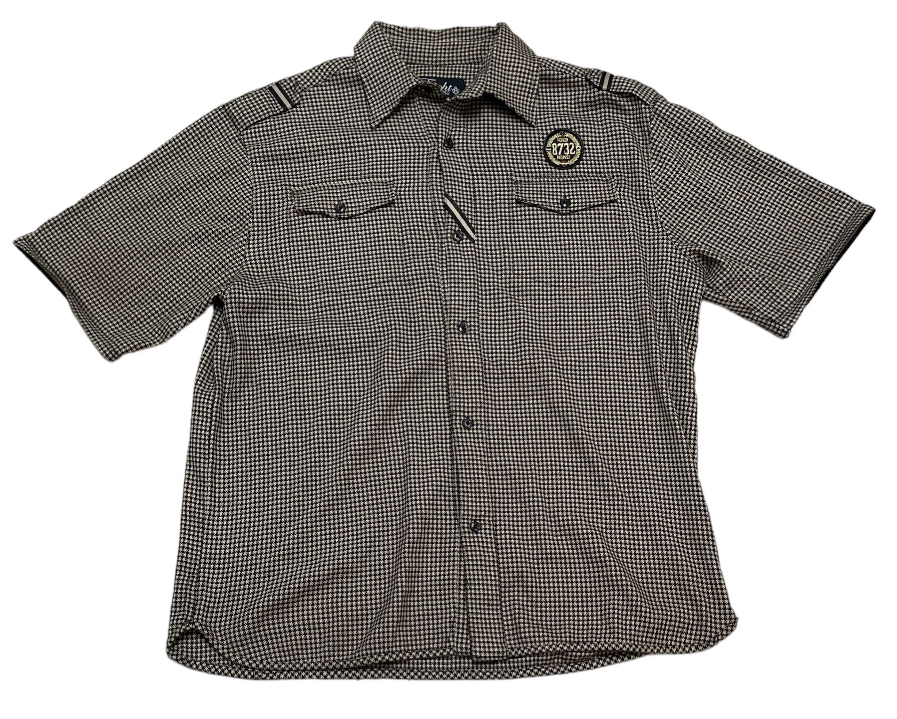 Eight 732 Men’s Honor Respect Badge Brown Plaid Pocketed Button Up Shirt Size XL