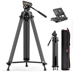 Video Tripod, 74" Professional Metal Heavy Duty Camera Tripods with Adjustable Damping Fluid Head