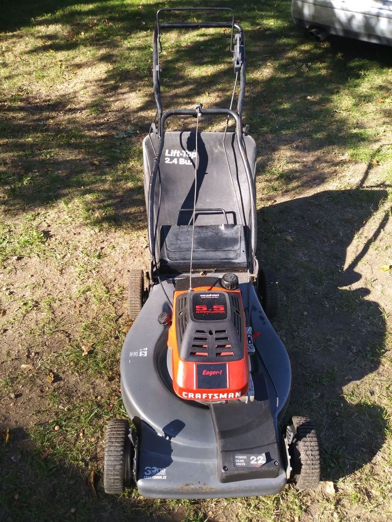 Craftsman eager 1 5.5 HP self propelled mower with rear bag for