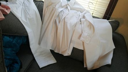 Boys white pants and shirt size 8