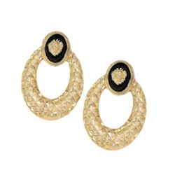 Gold Textured Oval Shaped Earrings 