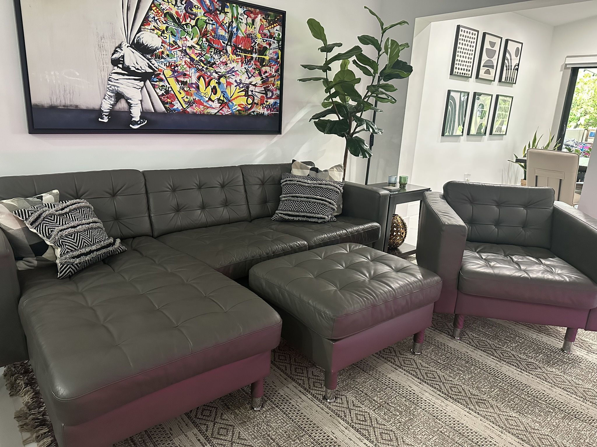 Leather Couch, Arm Chair And Ottoman
