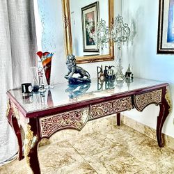 Victorian / Louis XIV-Style Desk with Glass Top  