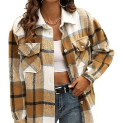 Womens Plaid Button Down Flannel Shirt Jacket [Small]