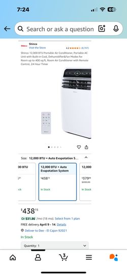 Shinco Portable Air conditioner $300