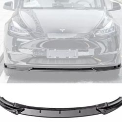 Fits 20-22 Tesla Y 3PCS Front Bumper Lip Spoiler PP IKON Style-Gloss Black