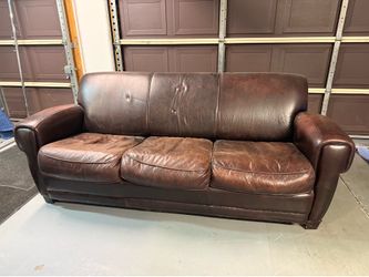 Genuine Brown Leather Sofa - Comfortable, Clean, Solid Frame