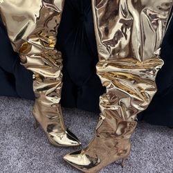 Gold Thigh High Heel 