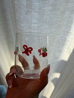 Clear Glass Cup with 3D Cherry and Bow Details
