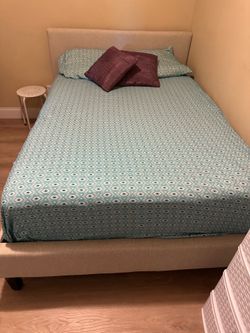 Full Upholstered Bed Frame with Headboard and Mattress