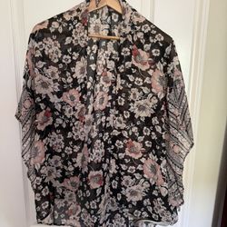 Women’s Pink And Black Floral Kimono Cardigan