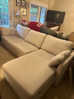 All Modern Chaise Couch Beige/ Tan 10’6”