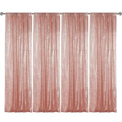 Rose Gold Sequin Backdrop Curtain 4 Panels 2FTx8FT Glitter Rose Gold Background Drapes 