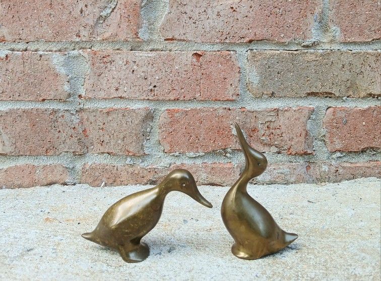 Vintage Small Brass (Heads Up/Down) Duck Figurines