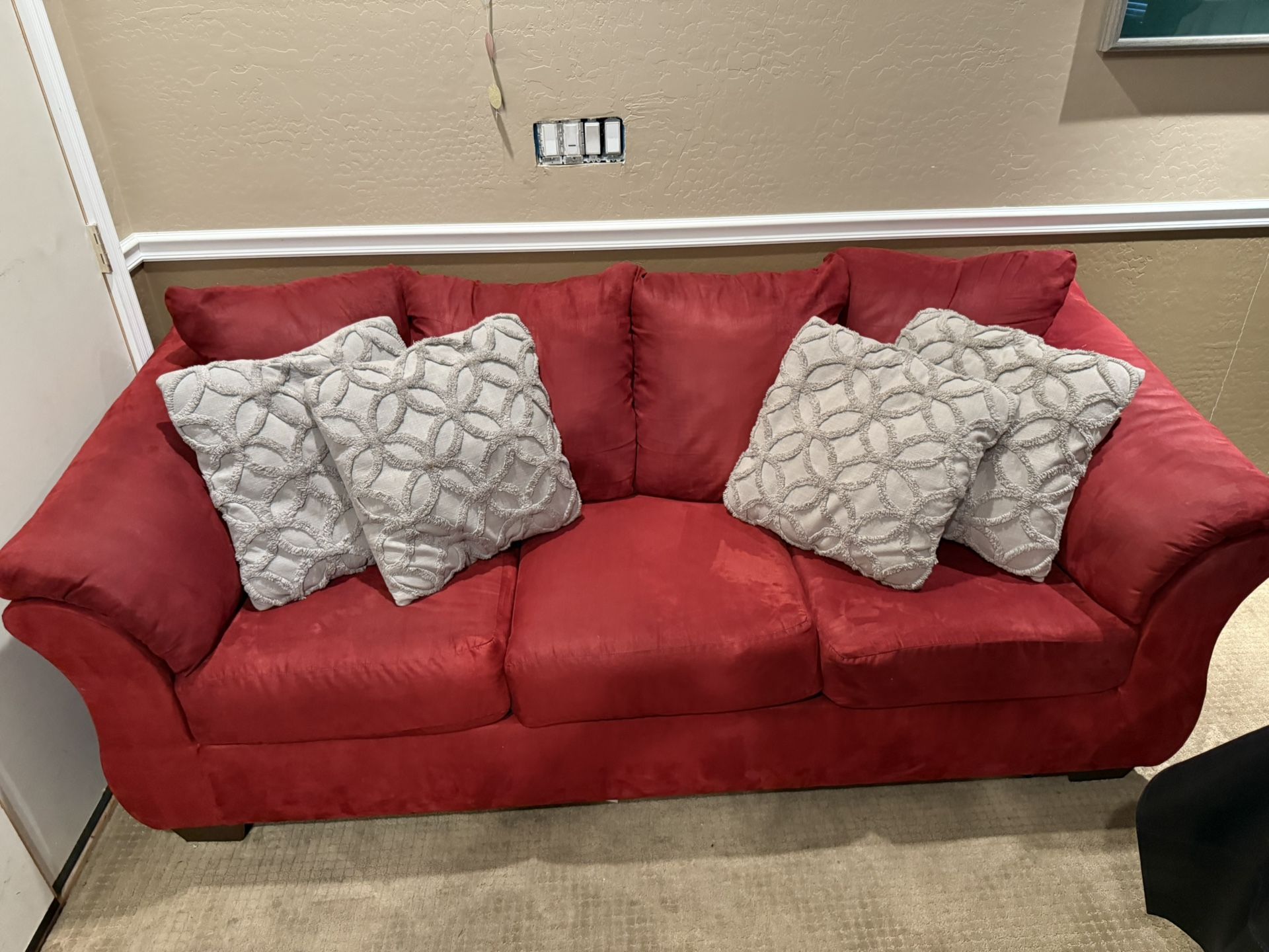 Fully Refurbished Red Suede Love Seat Couch
