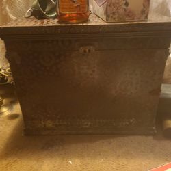 Antique Wooden Chest With Japenese Design 