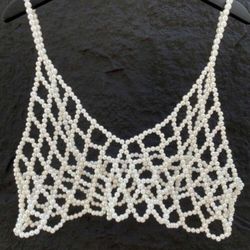 1pc New Japan And South Korea Style Of Simple Faux Pearl Halter Tops Teen Style Cute Beaded Beautifully Cami Vest