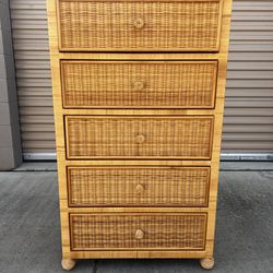 Vintage Honey Wicker 5 Drawers