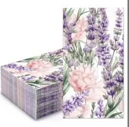 Wrapaholic 50Pcs Purple Lavender Floral Guest disposable paper Napkins - 3-Ply