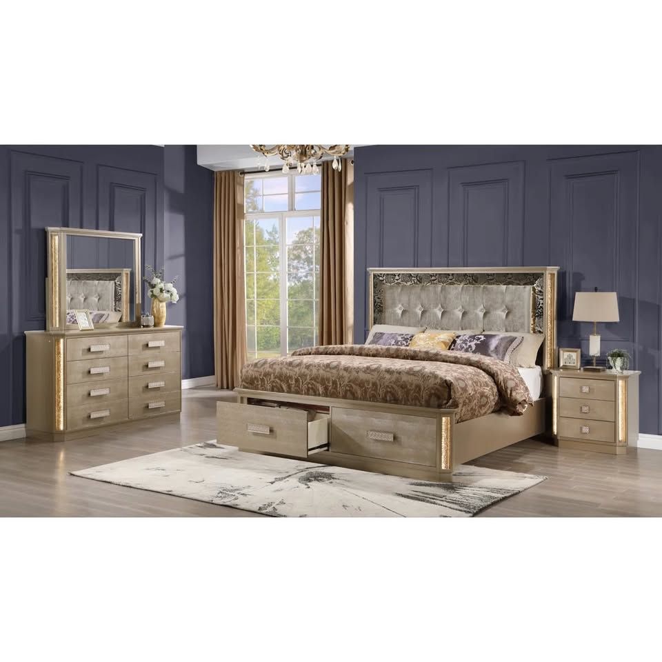 Elevate your bedroom to a realm of opulence with our versatile 5 Pc bedroom set.