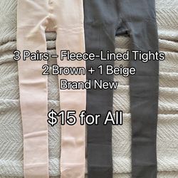 3 Pairs Fleece-Lined Thermal Tights – Super Soft Interior – Brand New – $15