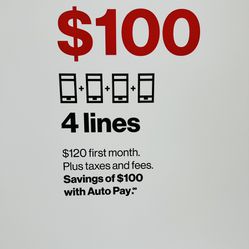 Get 4 lines Only In $100 With free Phones