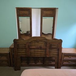 Wood 4-piece Bedroom Set Queen Headboard, Night Stansd (2), Dresser 6 Drawer With Mirror