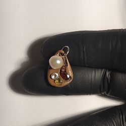 pearl, garnet, peridot, hessonite, cubic zirconia pendant