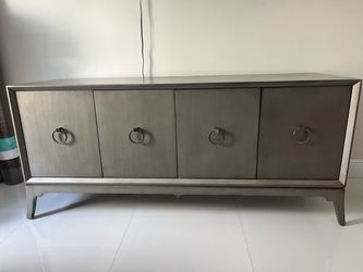 Gray 4-Door Sideboard Credenza with Ring Pulls