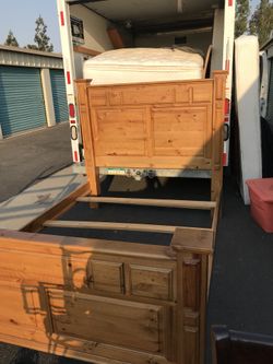 Res Oak wood queen size bed frame $200