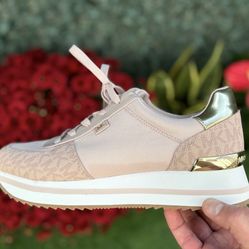 BRAND NEW MICHAEL KORS shoes sneaker pink gold size 7.5 tenis rosado dorado Dama