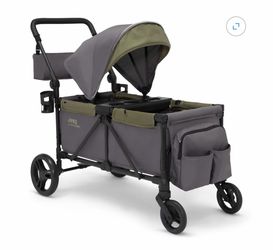 Jeep Sport All-Terrain Stroller Wagon by Delta Children - Includes Canopy, Parent Organizer, Adjustable Handlebar, Snack Tray & Cup Holders, Grey/Oliv