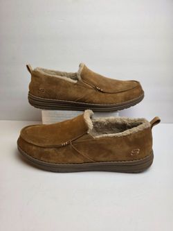 Skechers Melson Men's Slippers Suede Faux Fur Luxe Foam Tan ~ Size 11