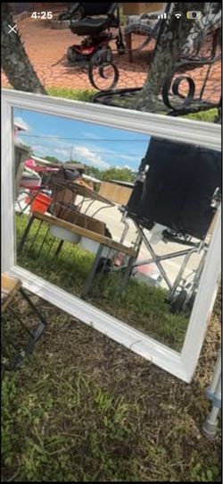 Large white frame mirror