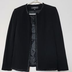 Kasper Women's Black Blazer Jacket with Ruffled Trim Size 8