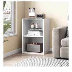 (2) 2-Tier Small Tiny Wooden Cube Storage Shelves Split Bookshelf, White