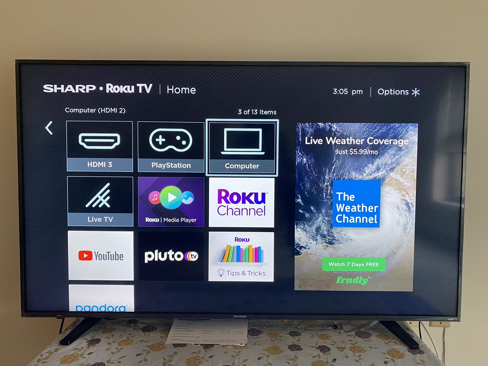 Sharp 59 inch Smart TV with TV stand free!