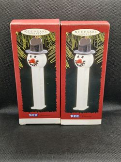 Vintage 1996 PEZ Snowman Christmas Ornaments Hallmark Keepsake
