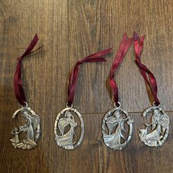 Set Of 4 1999 Longaberger Angel Pewter Ornaments