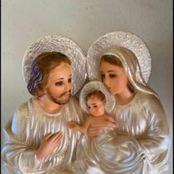 Vintage Chalkware Holy Family Wall Plaque Jesus Mary Joseph Religious