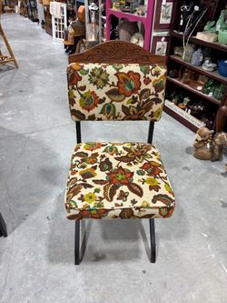 Vintage Floral Bench w/ Carved Wood