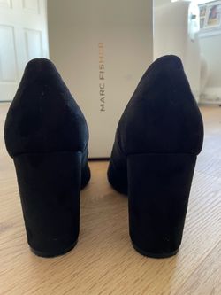 Classic pointy toe with a modern flared block heel.Heel Height: Approximately 2.75 inches.Materials: suede