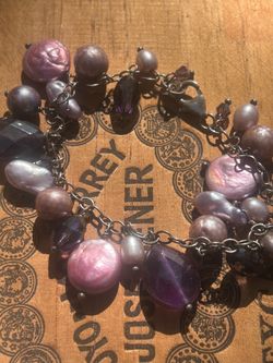 Silver Pearl Amethyst faceted Solid Sterling Silver 925 charm bracelet vintage
