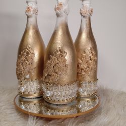 Home Decor Bottle White and Gold