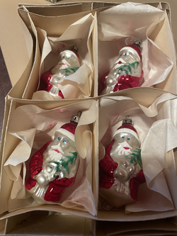 Vintage Polish Mercury Glass Santa ornament set