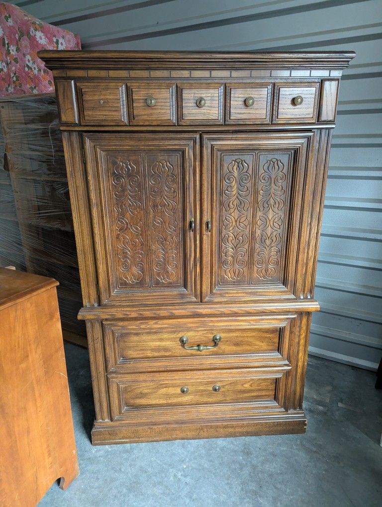 French Provincial oak armoire