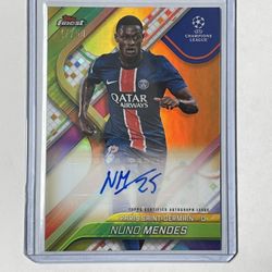 2024-25 Topps Finest UEFA CC Nuno Mendes Gold Auto /50 PSG