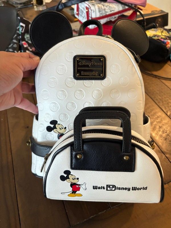 LOUNGEFLY Mickey Ears Walt Disney World Convertible Backpack with Belt & Purse