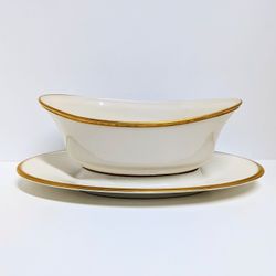 Lenox Eternal Gravy Boat with Attached Underplate – Ivory & Gold Trim, Made in USA
