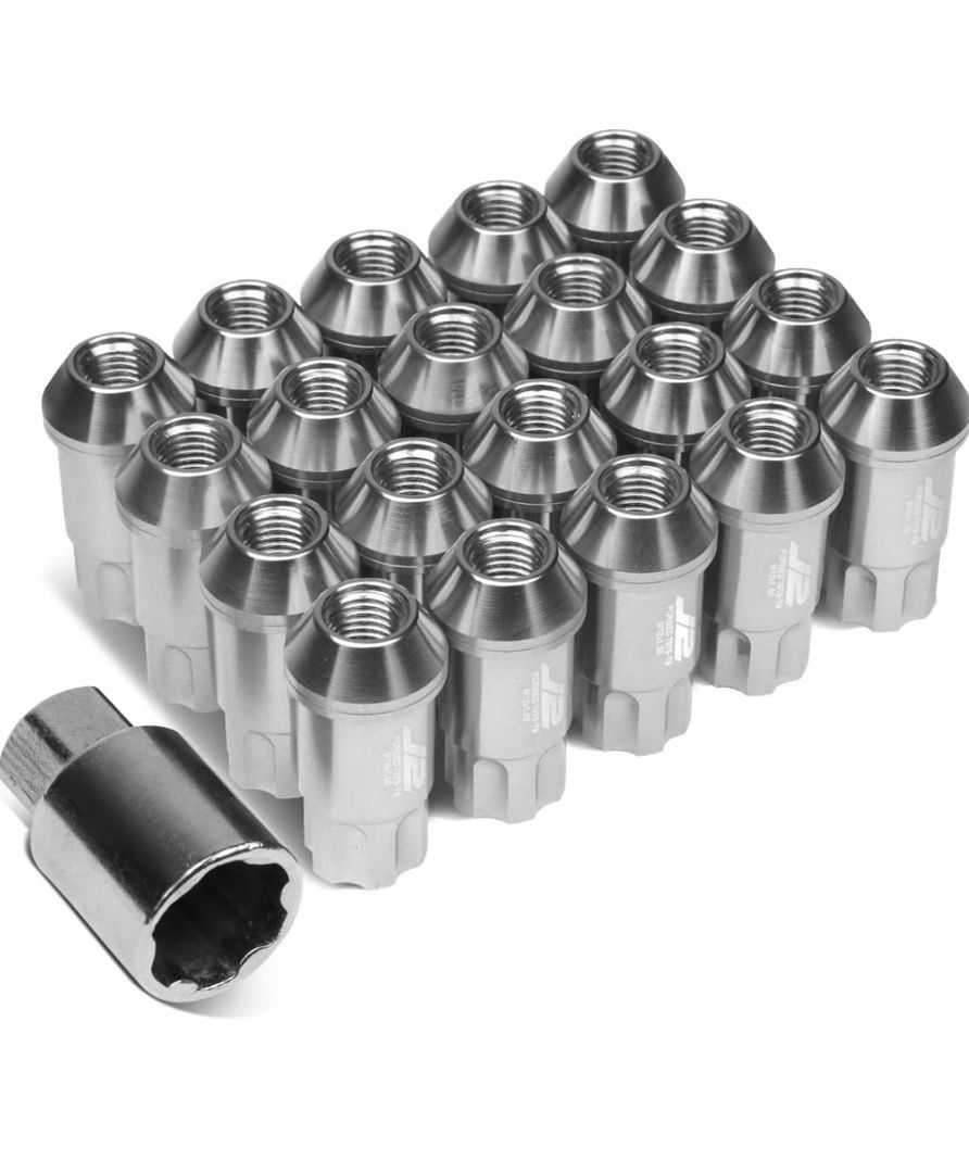  Forged Aluminum M12X1.5 20Pcs 50mm Height Open -End Lug Nut Set w / Key (Silver)